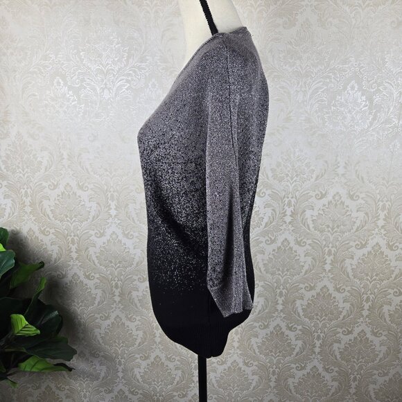 AGB Size Small Batwing Sweater Metaillic Ombre Silver to Black Knit 3/4 Sleeves - Picture 7 of 13
